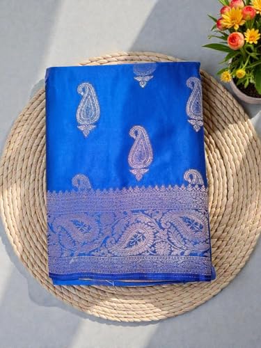 myFashion Banarasi Mashru silk saree with silver zari paisley motif, Pink with Brocade Blouse