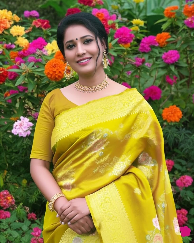 myFashion Banarasi Soft Silk Saree with Woven Floral Motif