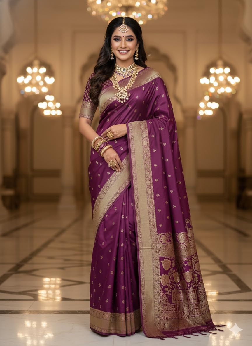 myFashion Banarasi Tussar saree with woven Border and Pallu
