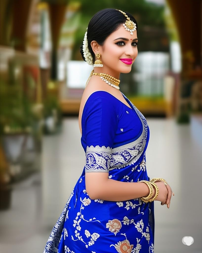 Royal Blue Banarasi Gajji Silk Saree with Meenakari Jaal Weaving | Wedding & Festive Wear | myFashion