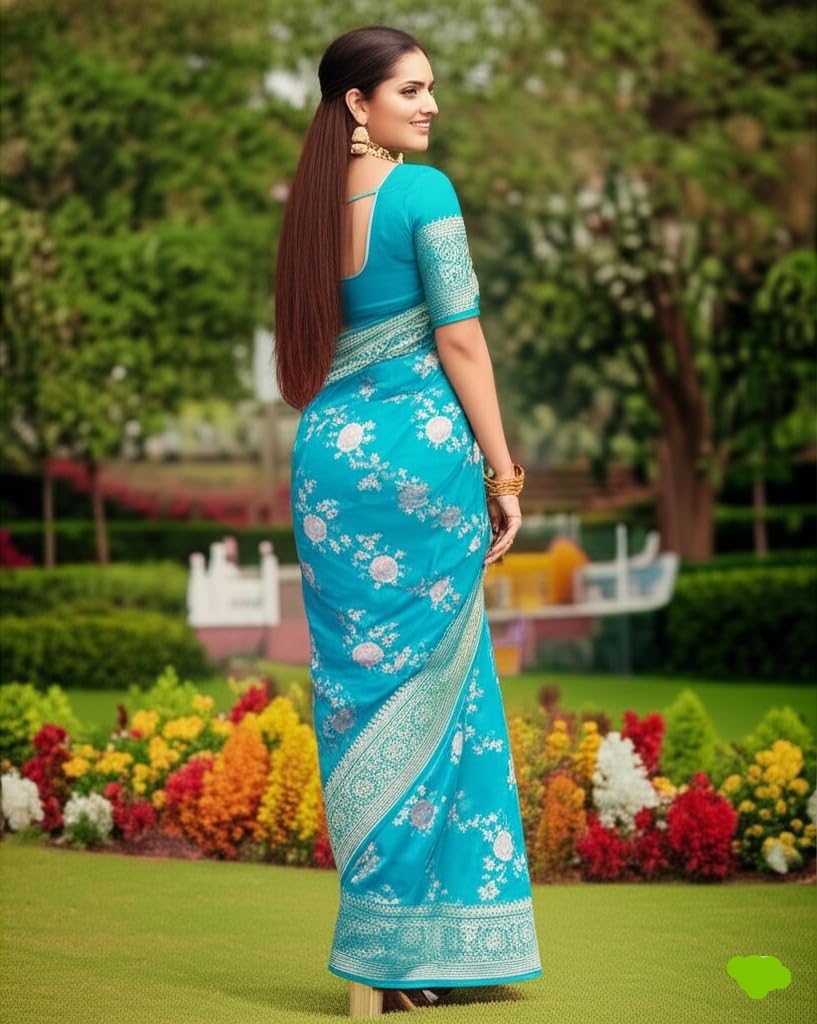 myFashion Banarasi Soft Silk Saree with Woven Floral Motif