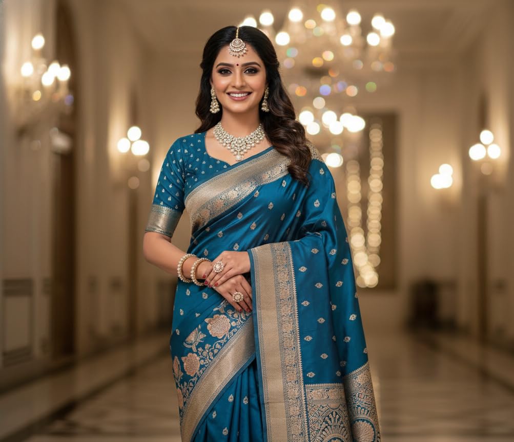 myFashion Banarasi Tussar saree with woven Border and Pallu