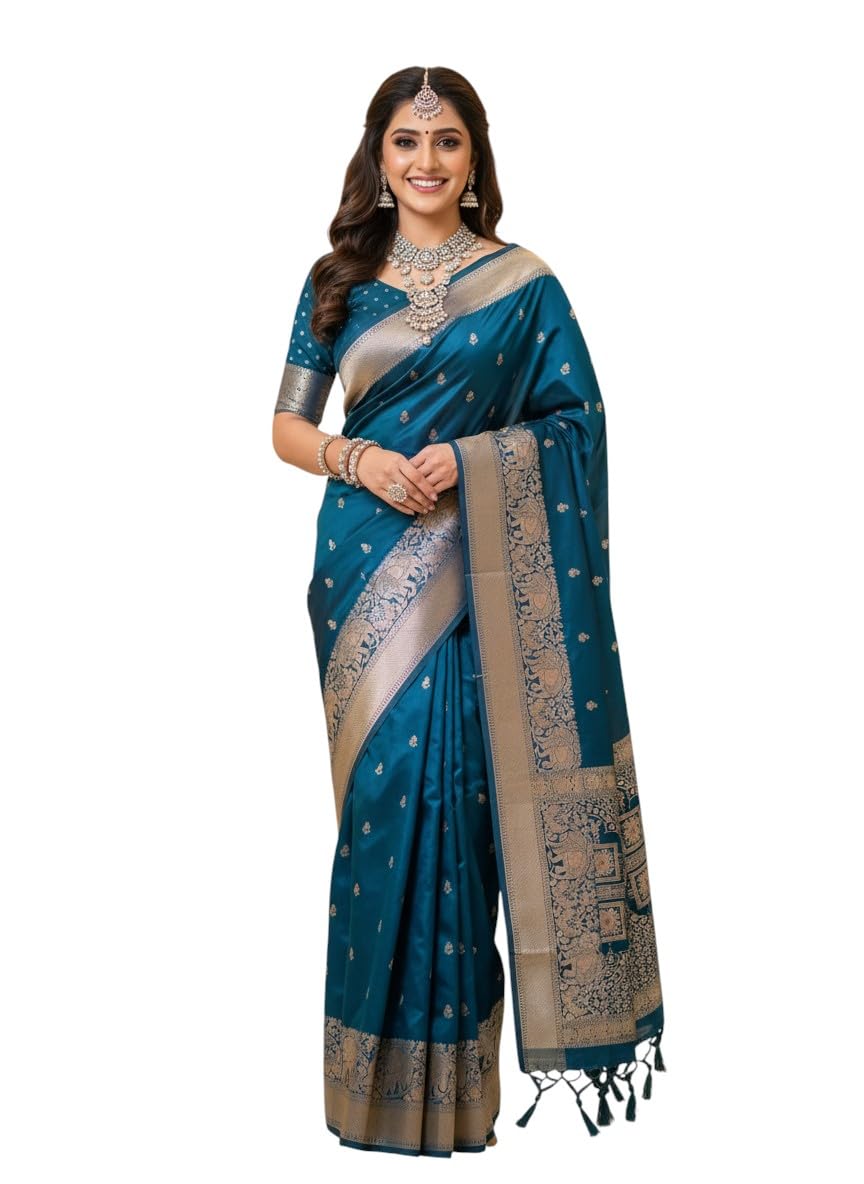 myFashion Banarasi Tussar saree with woven Border and Pallu