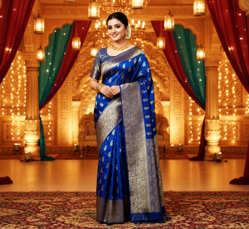 myFashion Banarasi Mashru silk saree with silver zari paisley motif, Pink with Brocade Blouse