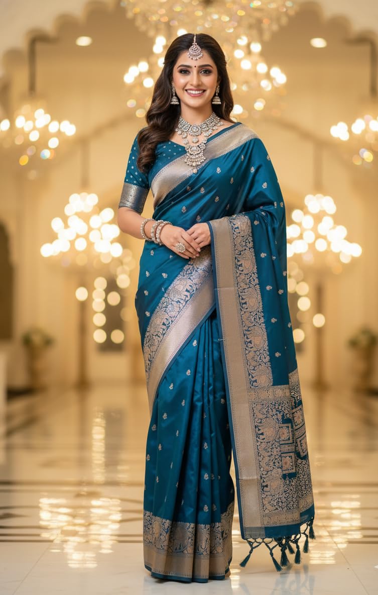 myFashion Banarasi Tussar saree with woven Border and Pallu