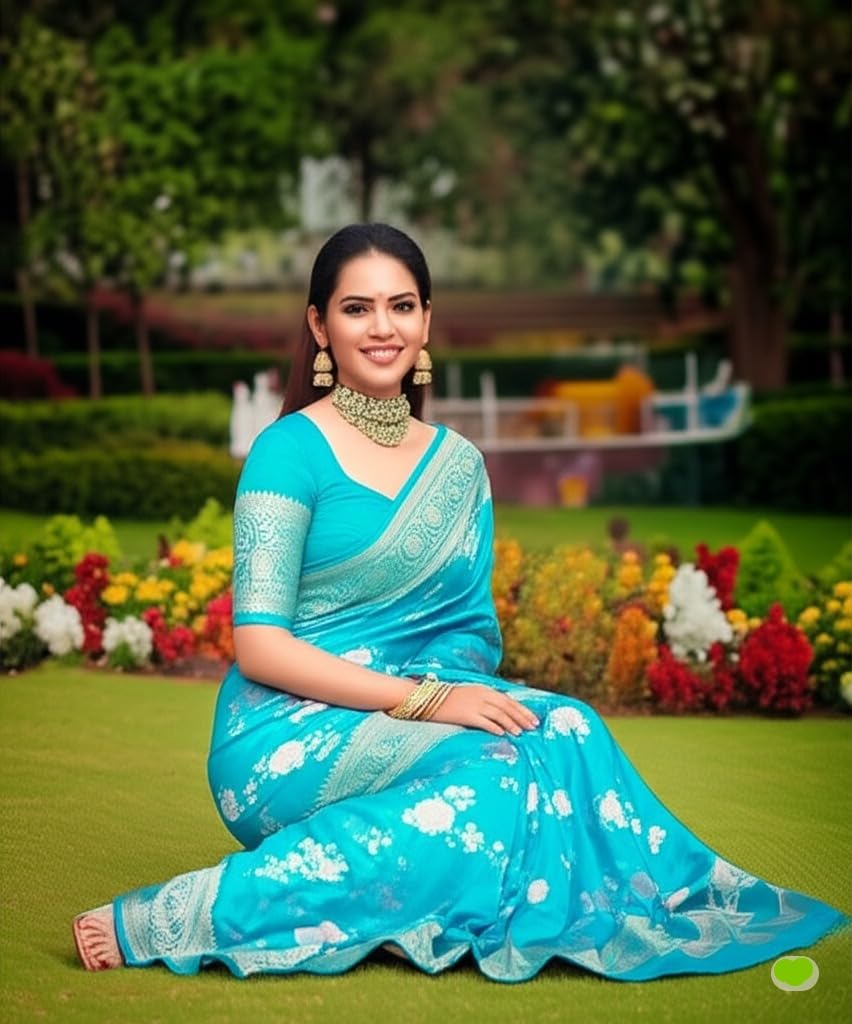 myFashion Banarasi Soft Silk Saree with Woven Floral Motif