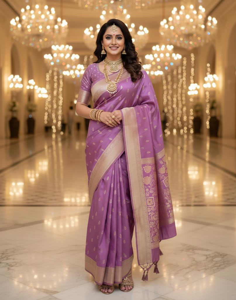 myFashion Banarasi Tussar saree with woven Border and Pallu