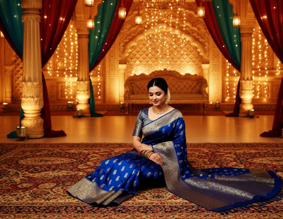 myFashion Banarasi Mashru silk saree with silver zari paisley motif, Pink with Brocade Blouse