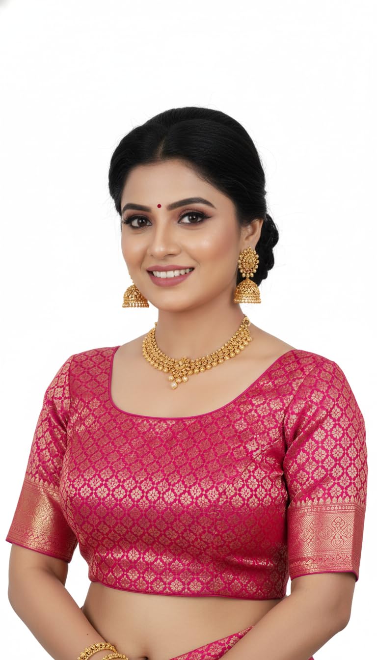 myFashion Banarasi Mashru silk saree with silver zari paisley motif, Pink with Brocade Blouse