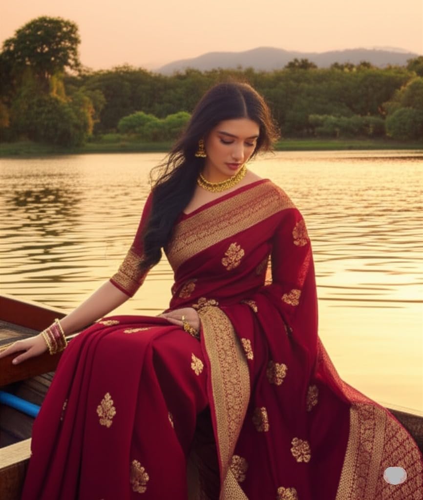 myFashion Banarasi Khadi Chiffon Saree with Woven Border and floral buttas
