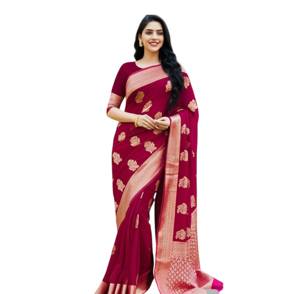 myFashion Banarasi Khadi Chiffon Saree with Woven Border and floral buttas