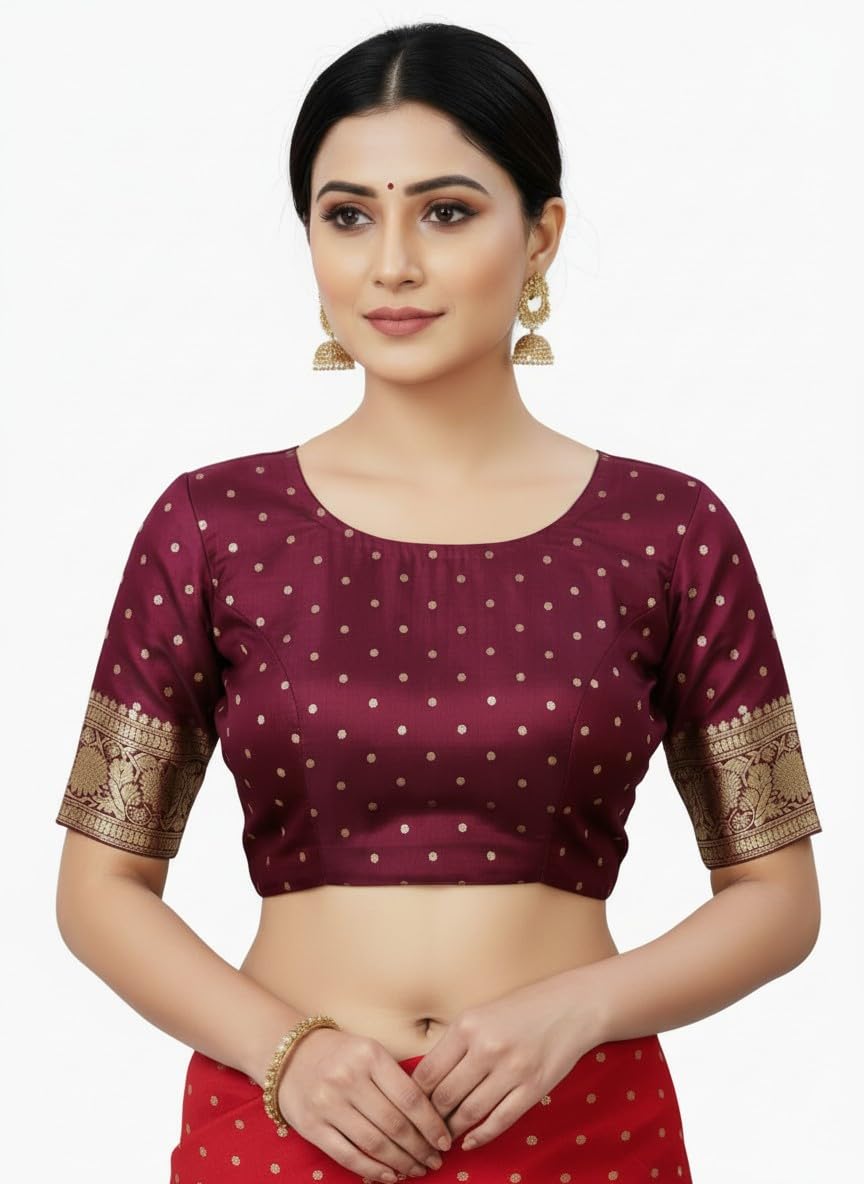 myFashion Banarasi Katan silk saree with Contrast Border, Sona roopa zari leaf pattern