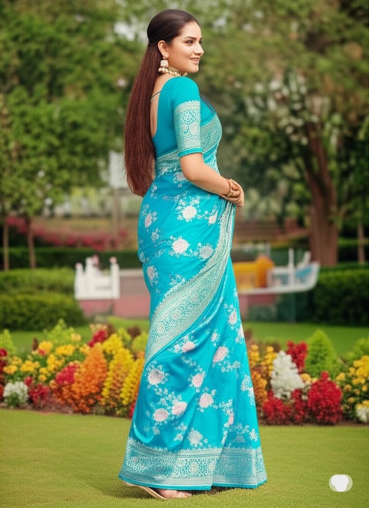 myFashion Banarasi Soft Silk Saree with Woven Floral Motif