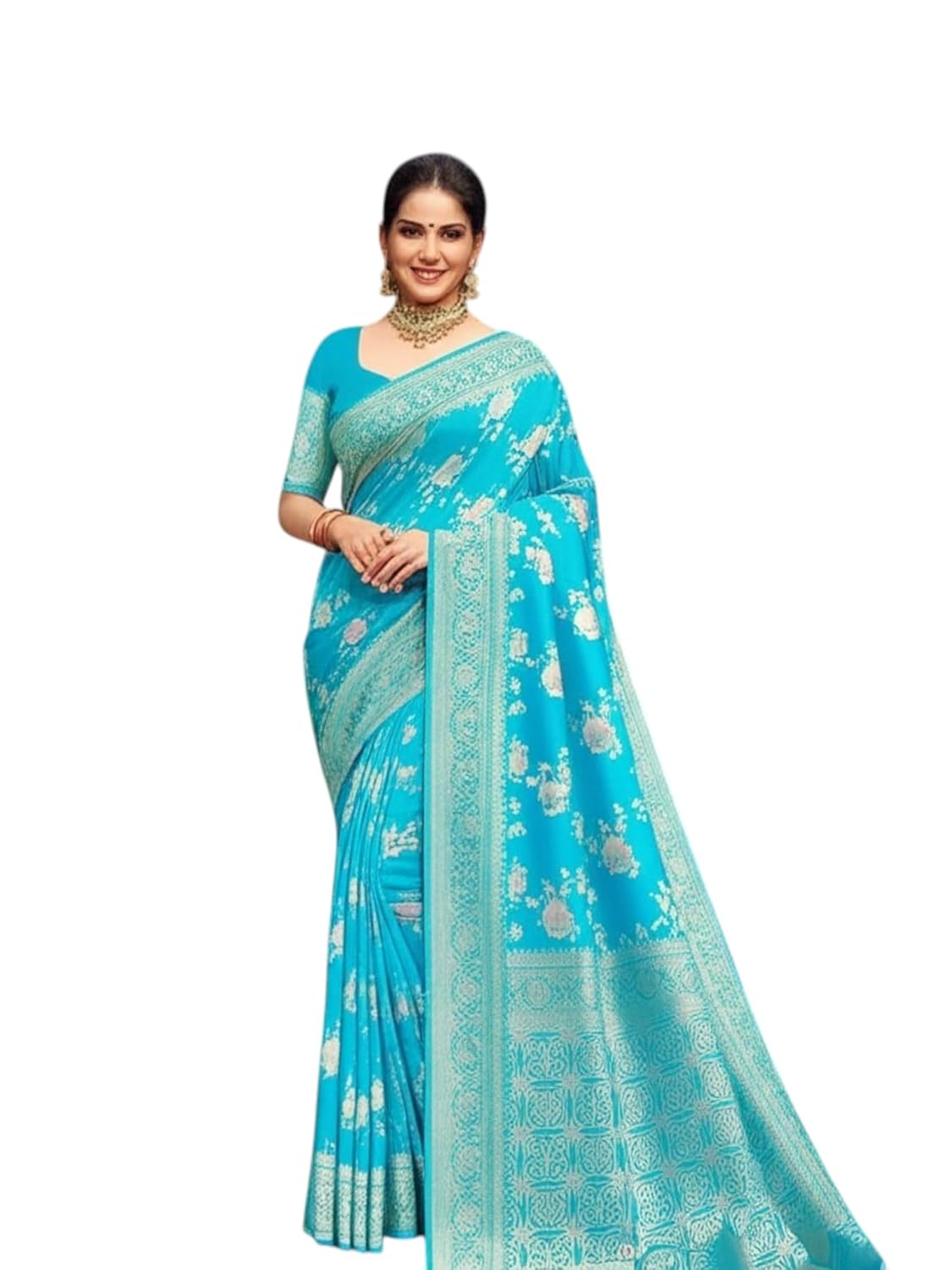 myFashion Banarasi Soft Silk Saree with Woven Floral Motif
