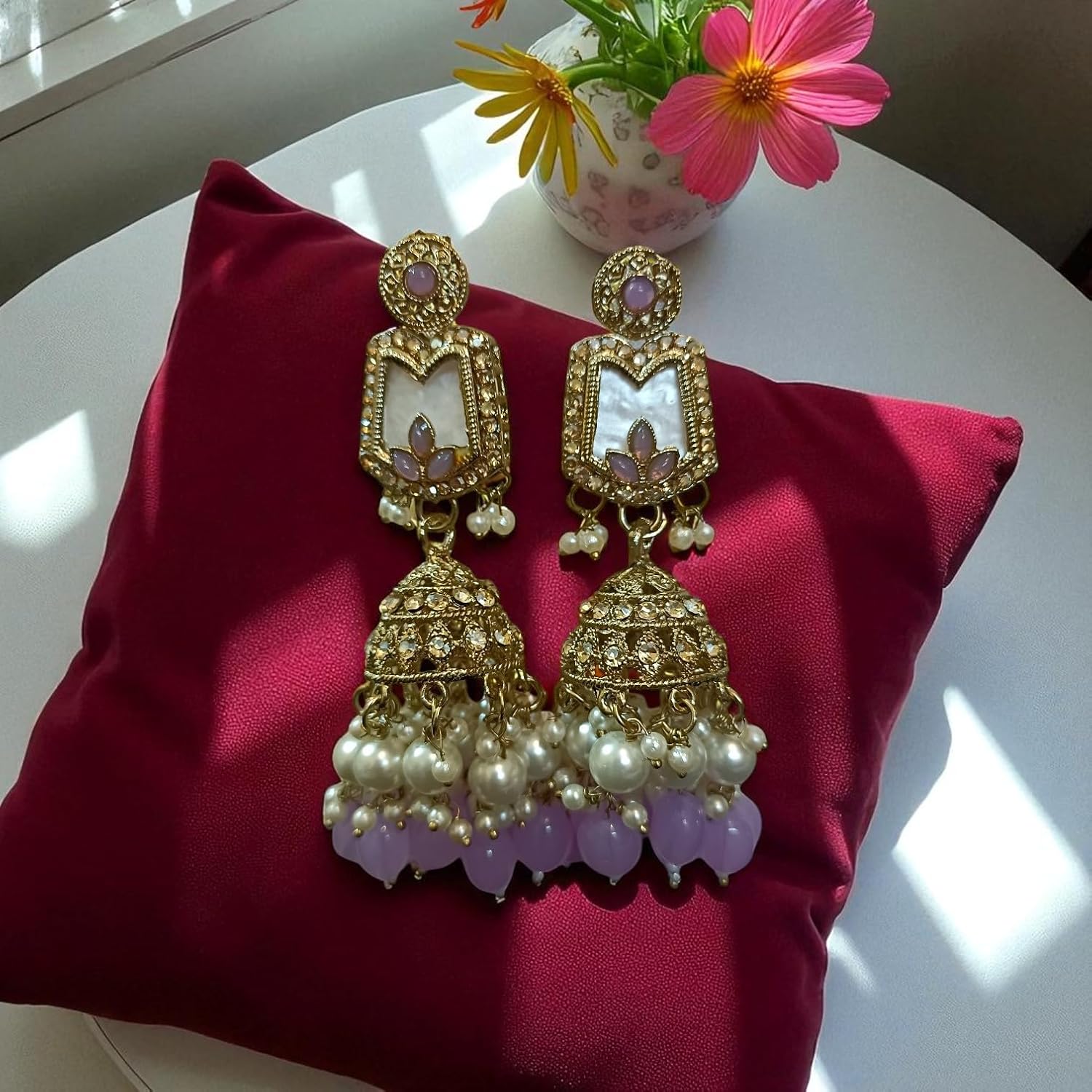 myFashion Bridal Choker Set with Turquoise Beads, Pearls, Gold Tone, Traditional Indian Jewelry with Earrings and Maang Tikka
