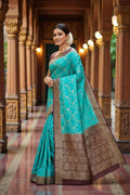 Premium Banarasi Sea Green Mashru Silk Saree with Contrast Woven Border