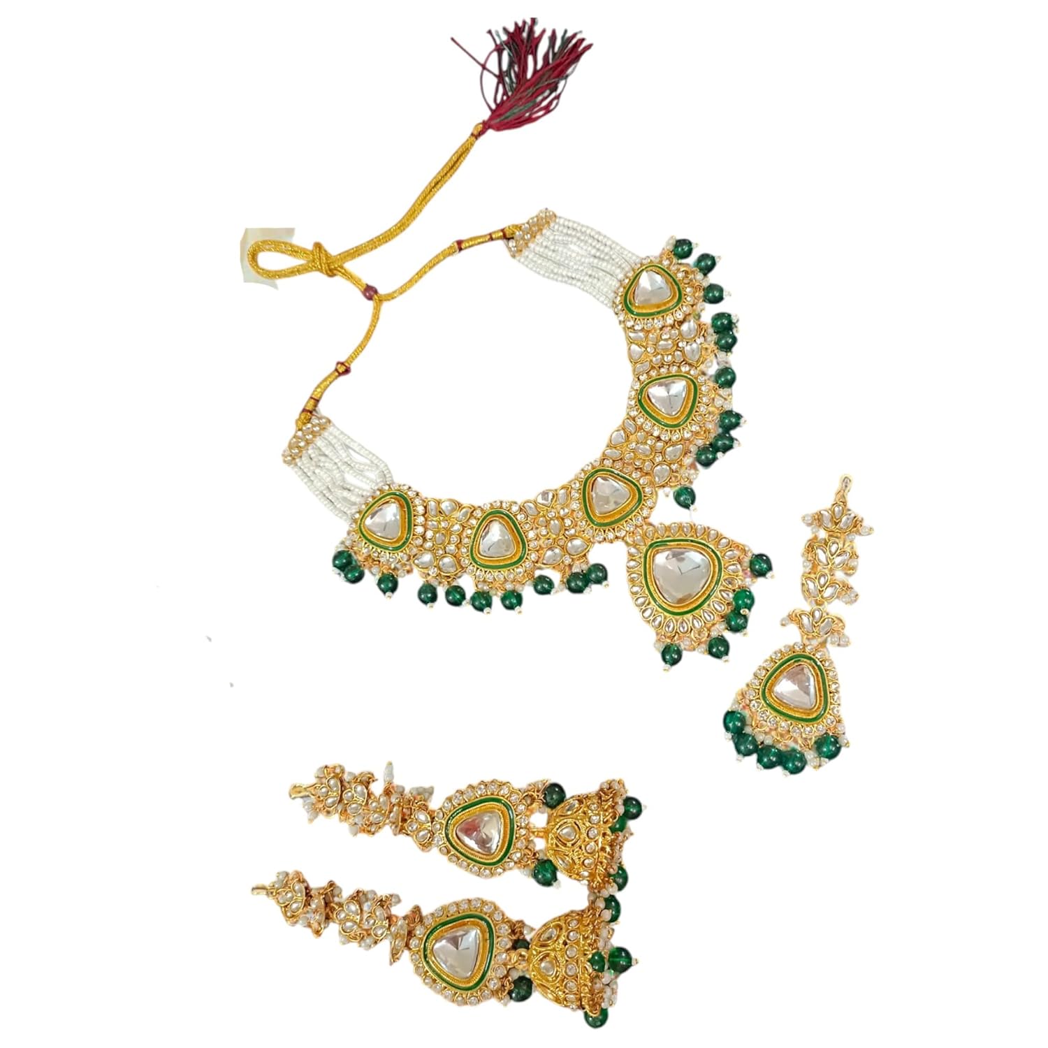 myFashion Kundan gold plated Necklace Set with Green beads, white Pearl Beaded Design