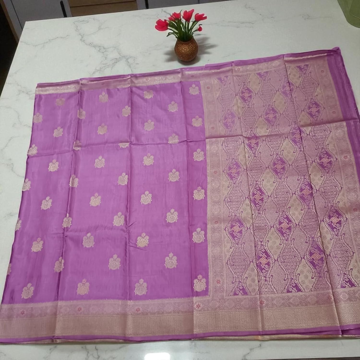 myFashion Tussar Banarasi saree with woven pattern border and pallu