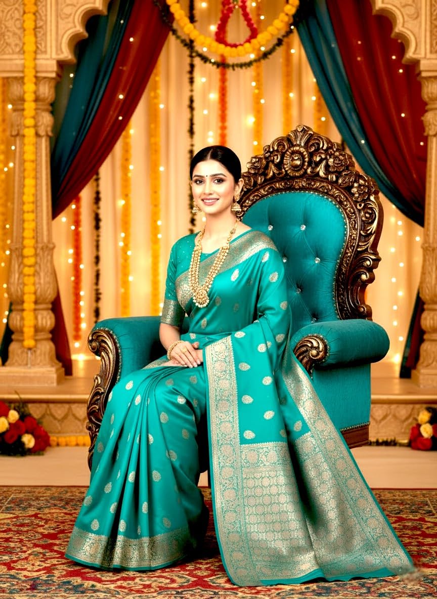 myFashion Banarasi Katan silk Saree sea green colour with Sona Roopa Zari Leaf Motif