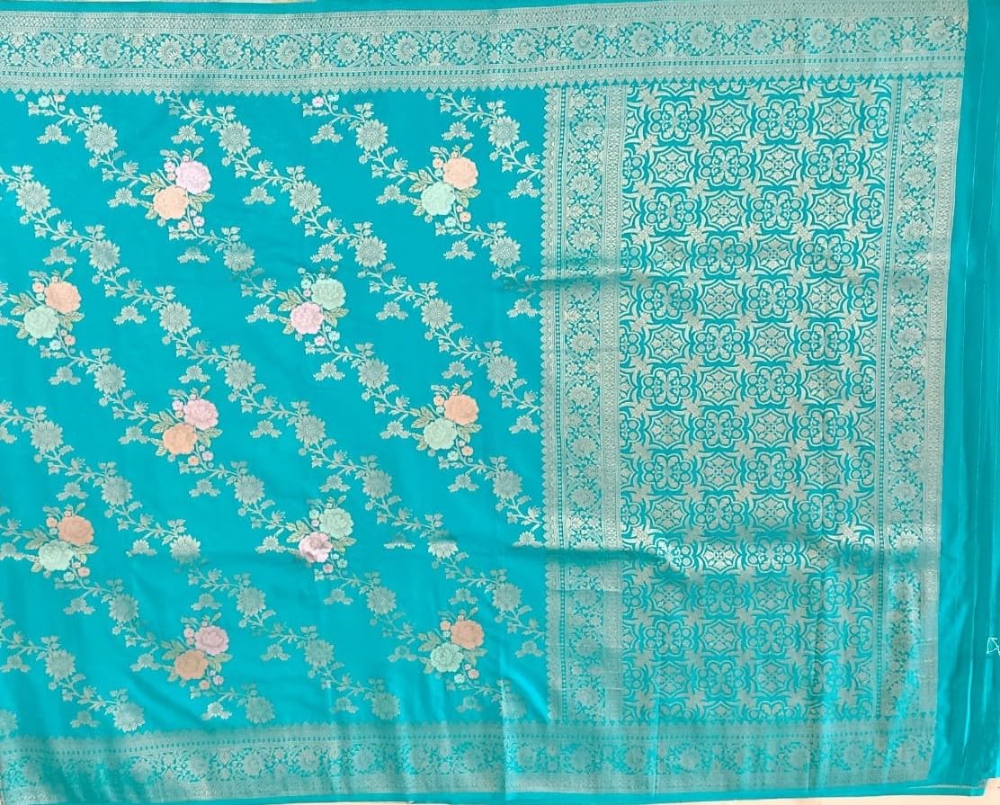 myFashion Banarasi Soft Silk Saree with Woven Floral Motif