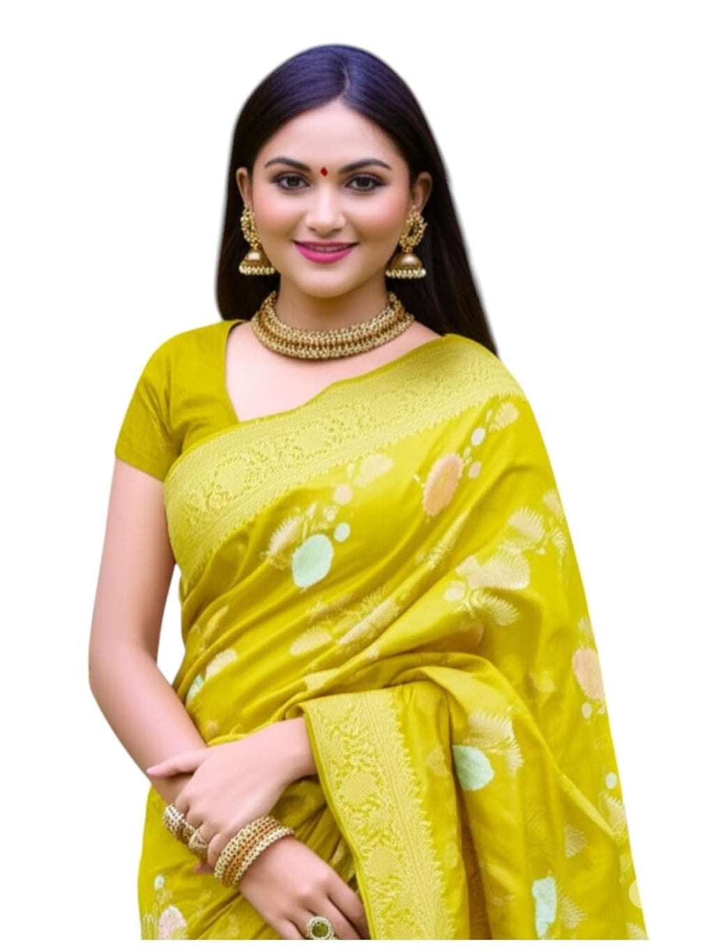 myFashion Banarasi Soft Silk Saree with Woven Floral Motif