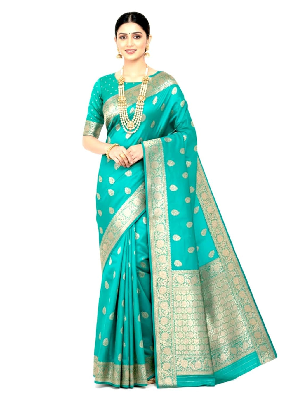 myFashion Banarasi Katan silk Saree sea green colour with Sona Roopa Zari Leaf Motif