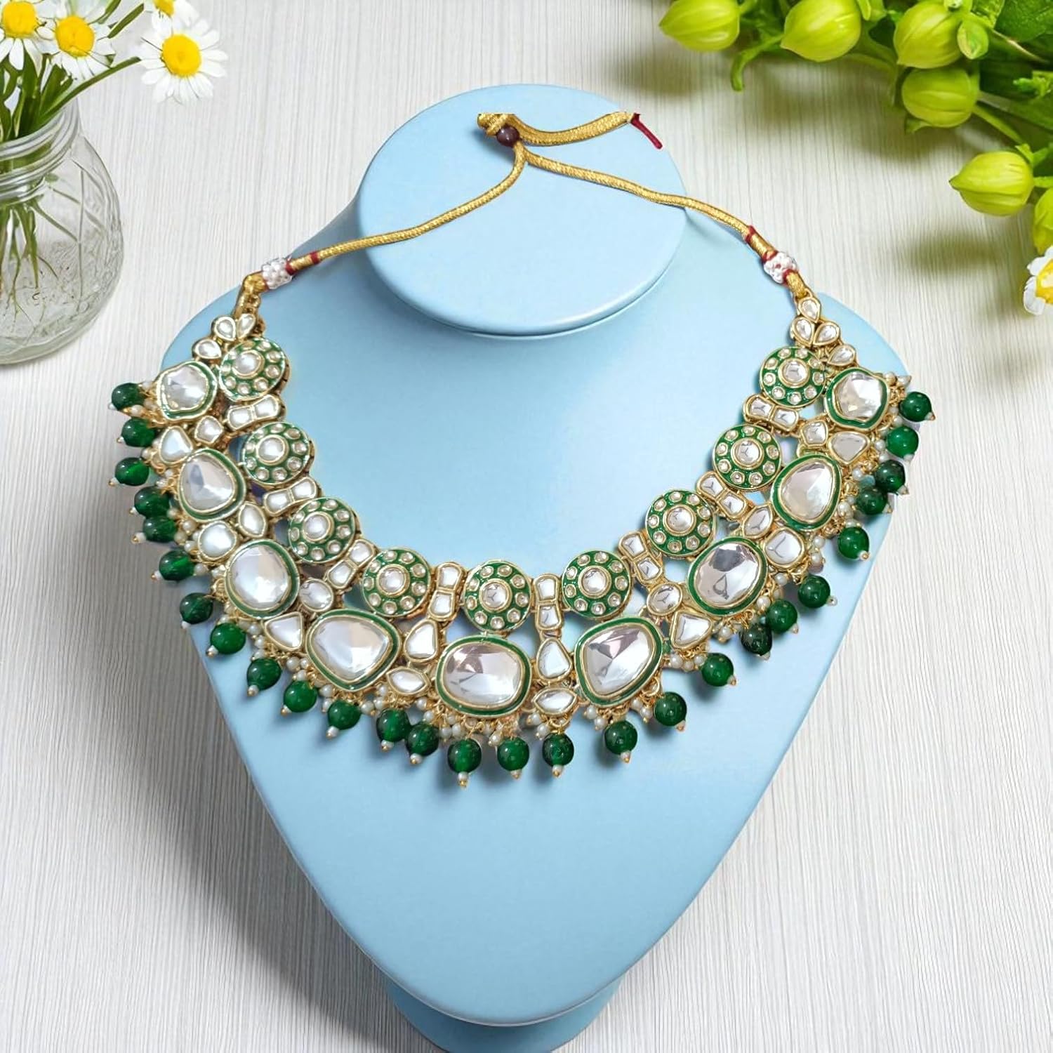 Bridal Kundan Choker Necklace Set with Jhumka Earrings & Maang Tikka – Traditional Indian Wedding Jewellery (Purple/White / Green / Mint & Pink)
