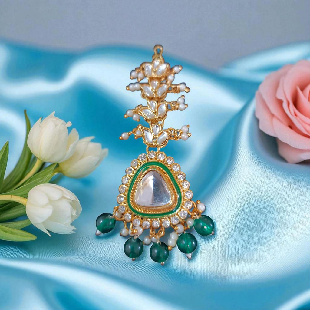 myFashion Kundan gold plated Necklace Set with Green beads, white Pearl Beaded Design