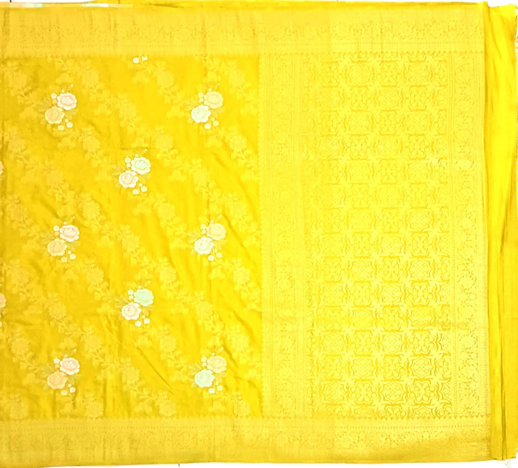 myFashion Banarasi Soft Silk Saree with Woven Floral Motif