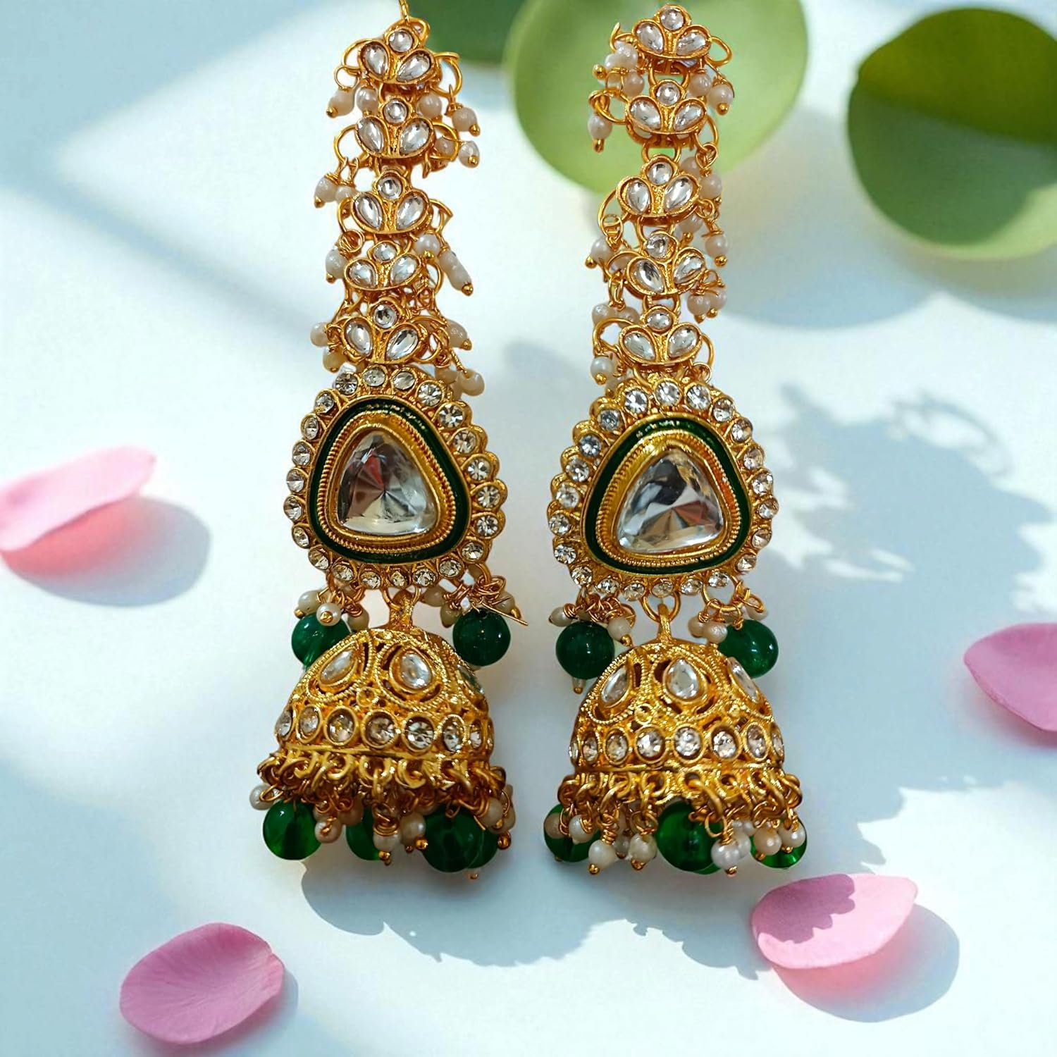 myFashion Kundan gold plated Necklace Set with Green beads, white Pearl Beaded Design