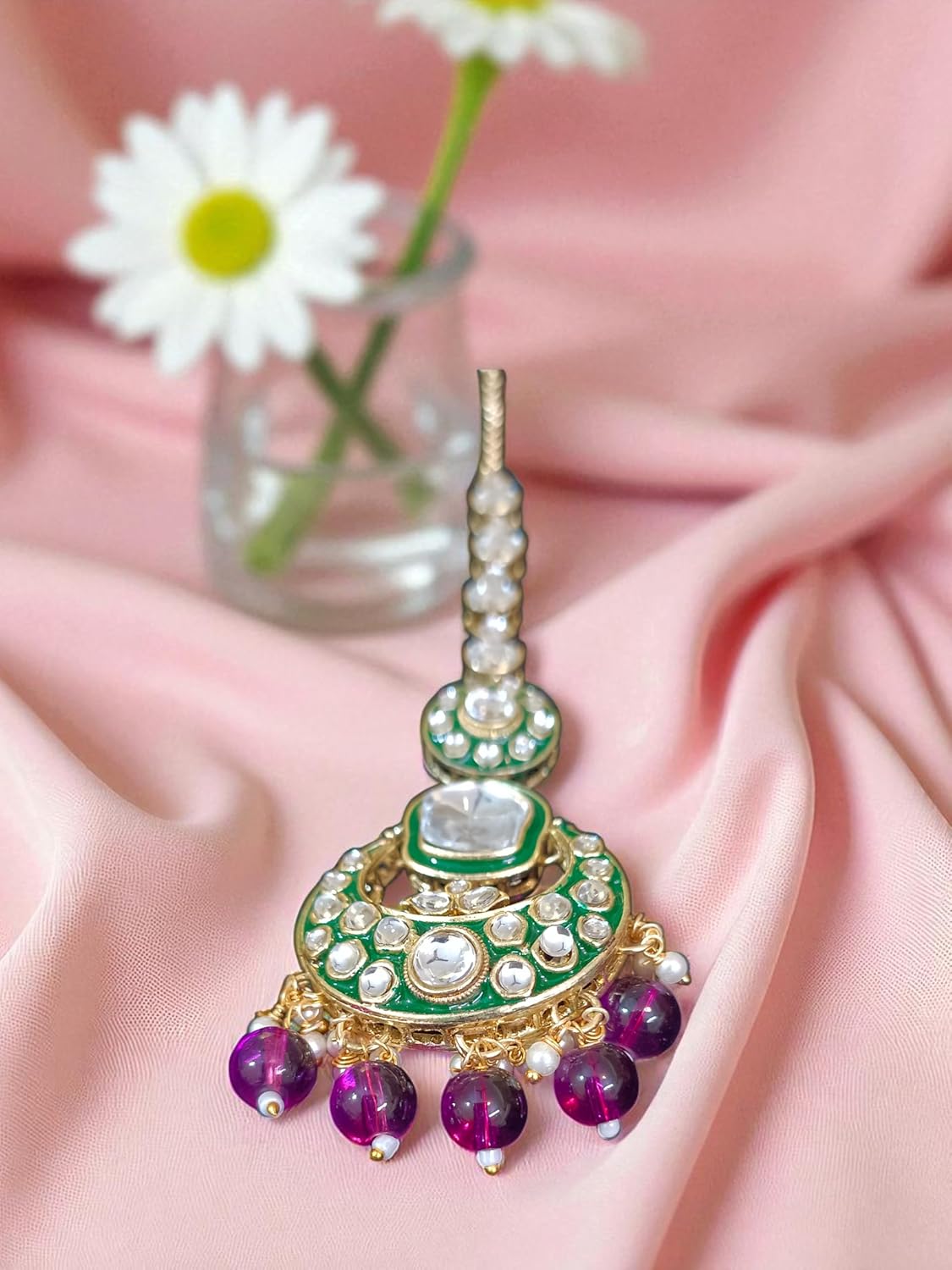 Bridal Kundan Choker Necklace Set with Jhumka Earrings & Maang Tikka – Traditional Indian Wedding Jewellery (Purple/White / Green / Mint & Pink)