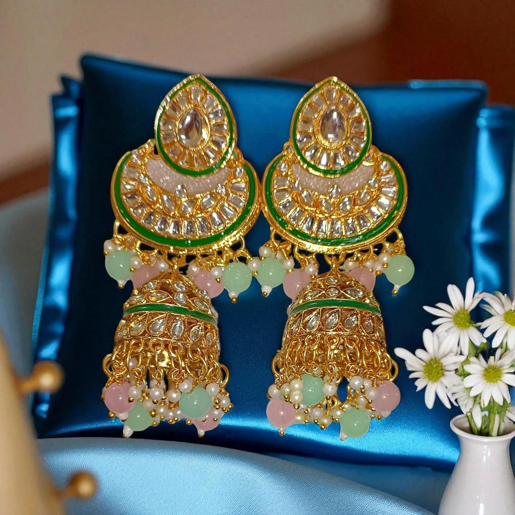 myFashion Statement Kundan Choker Necklace Set with Pearls & Pastel Pink Green Beads | Semi Bridal Jewellery Set with Earrings & Maang Tikka