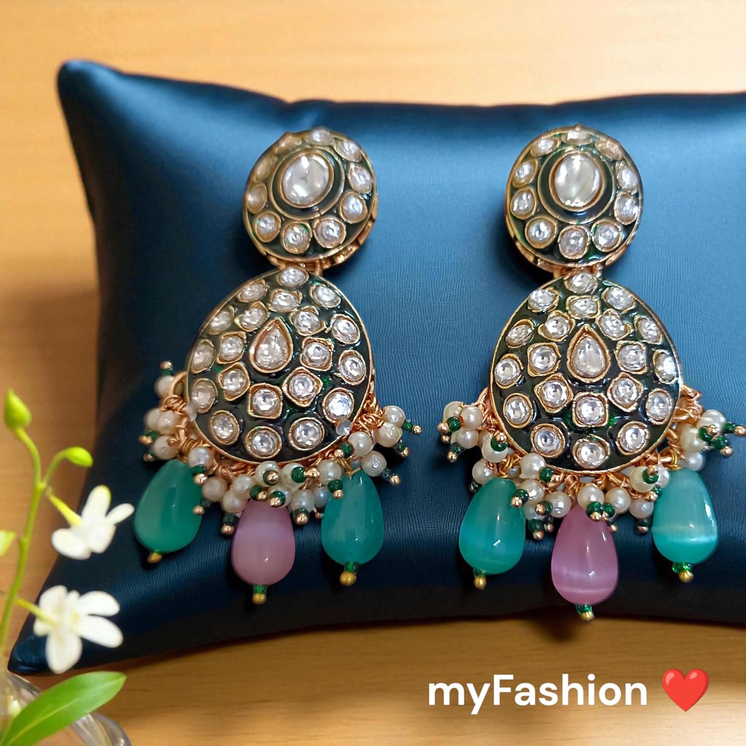 myFashion Kundan Bridal Jewellery with Mint Green and Pink Beads