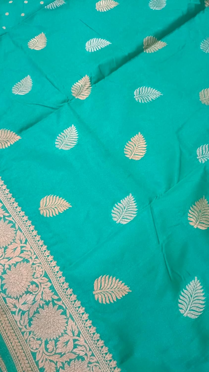 myFashion Banarasi Katan silk Saree sea green colour with Sona Roopa Zari Leaf Motif