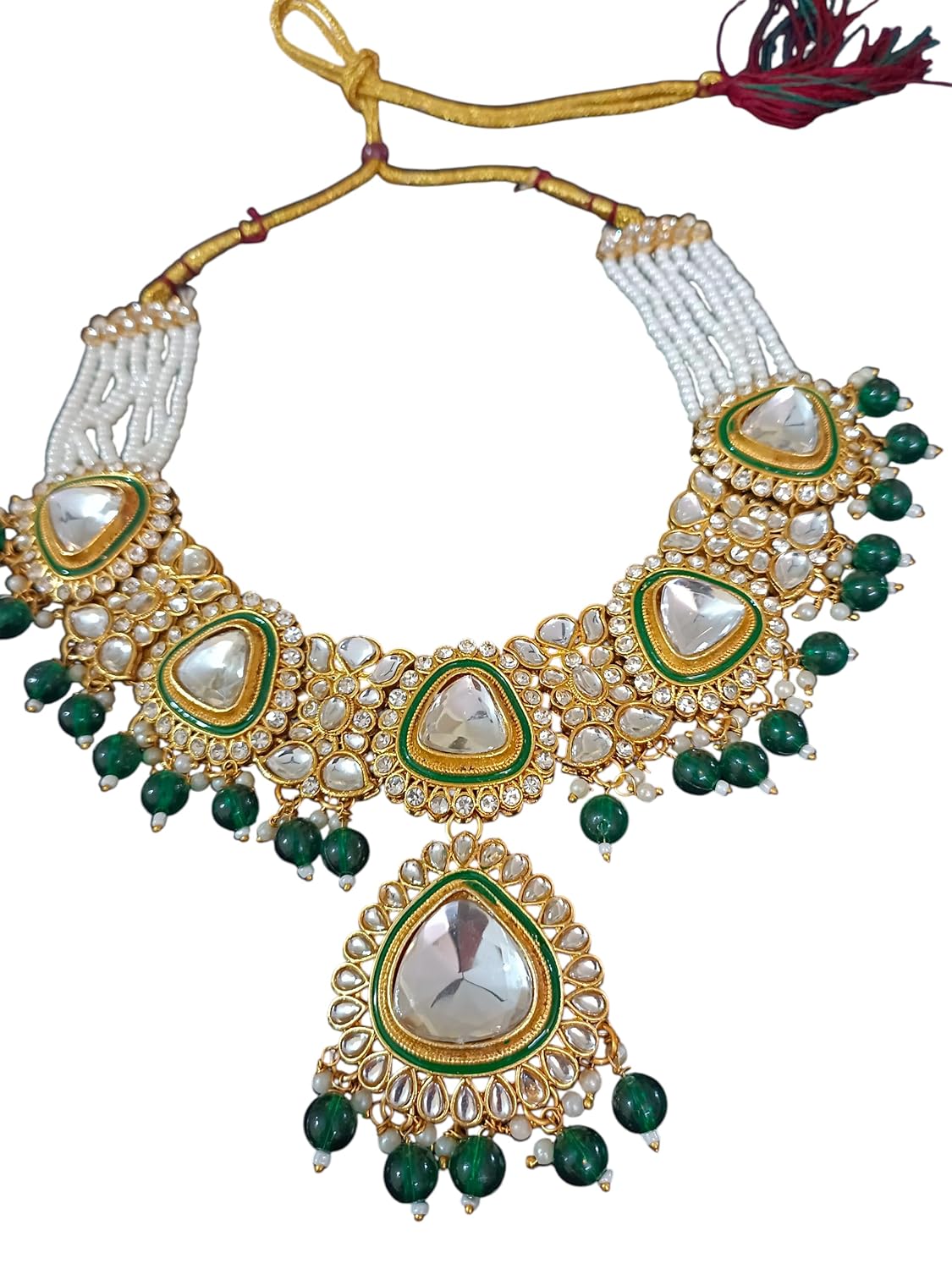 myFashion Kundan gold plated Necklace Set with Green beads, white Pearl Beaded Design