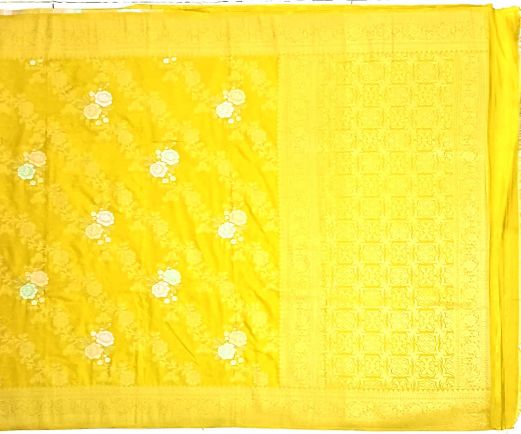 myFashion Banarasi Soft Silk Saree with Woven Floral Motif