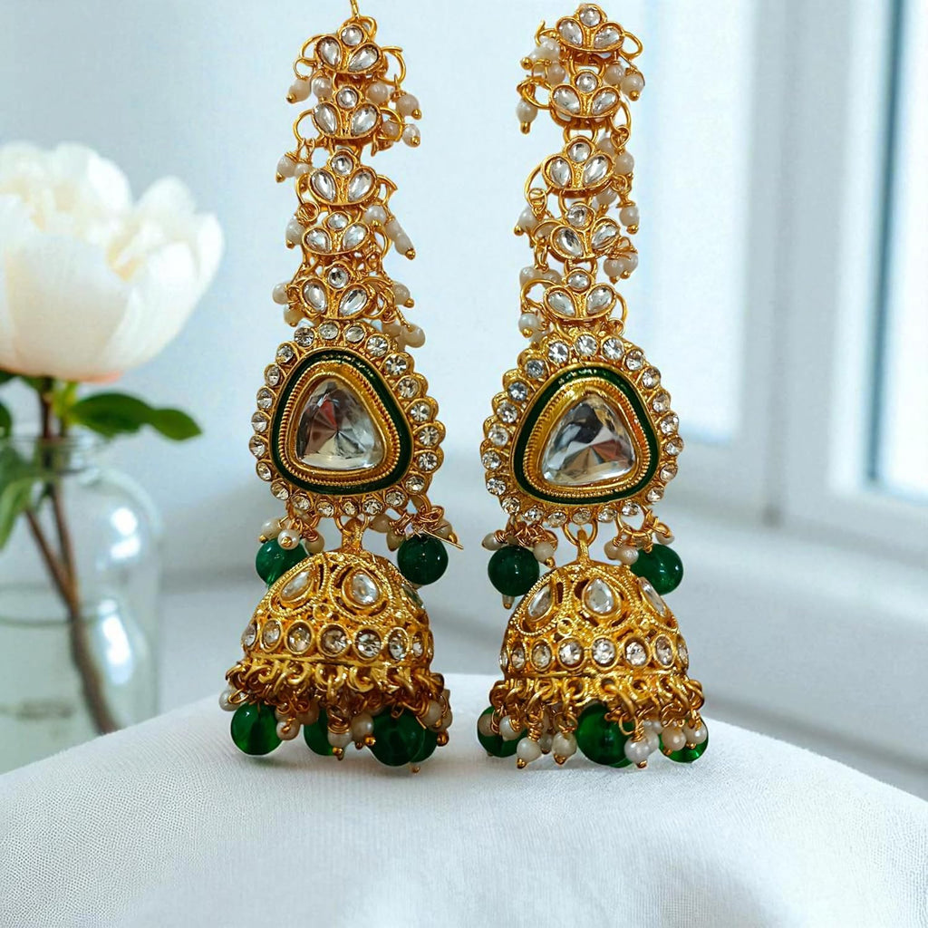 myFashion Kundan gold plated Necklace Set with Green beads, white Pearl Beaded Design