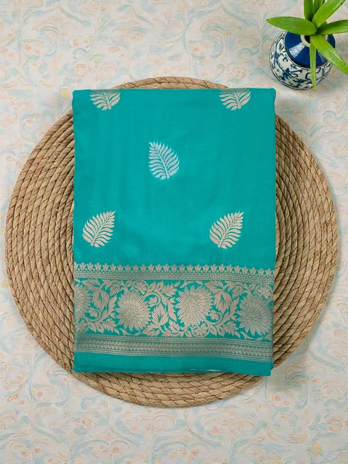 myFashion Banarasi Katan silk Saree sea green colour with Sona Roopa Zari Leaf Motif