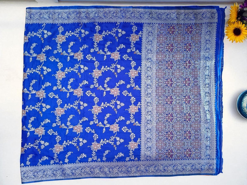 Royal Blue Banarasi Gajji Silk Saree with Meenakari Jaal Weaving | Wedding & Festive Wear | myFashion