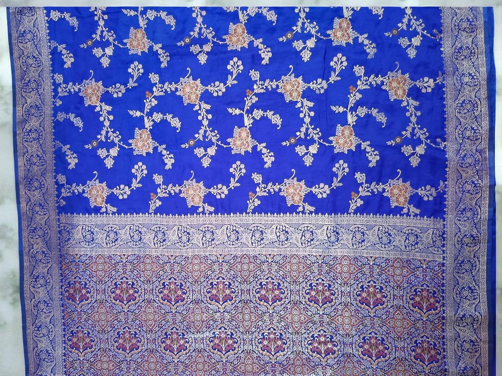Royal Blue Banarasi Gajji Silk Saree with Meenakari Jaal Weaving | Wedding & Festive Wear | myFashion