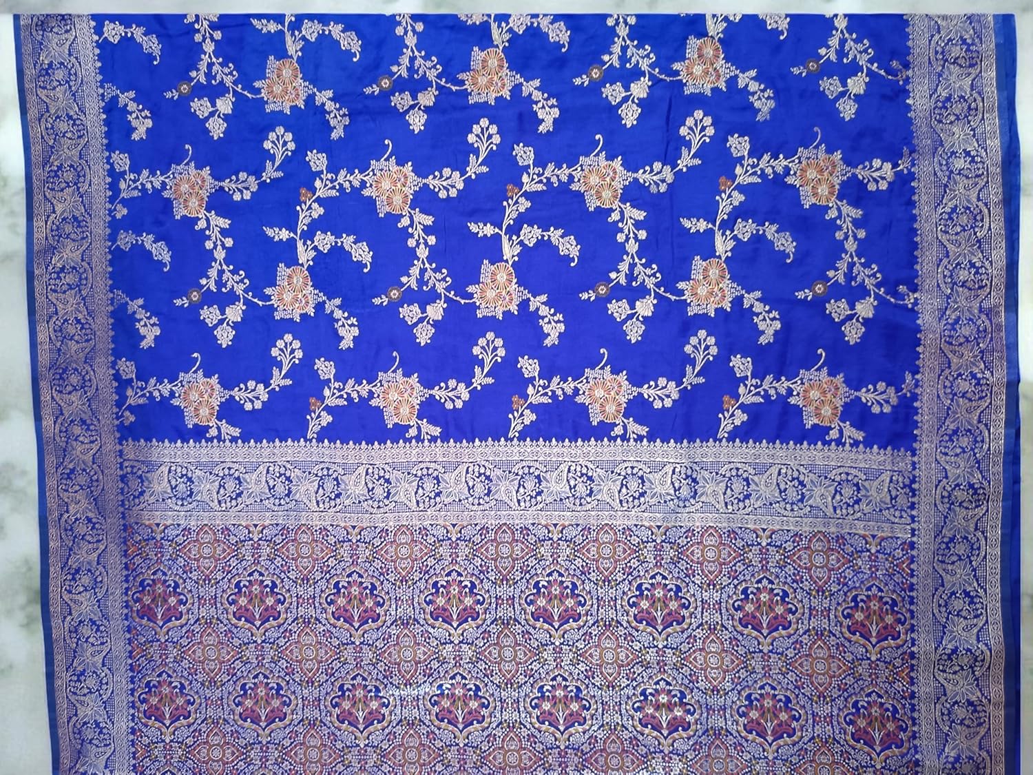 Royal Blue Banarasi Gajji Silk Saree with Meenakari Jaal Weaving | Wedding & Festive Wear | myFashion