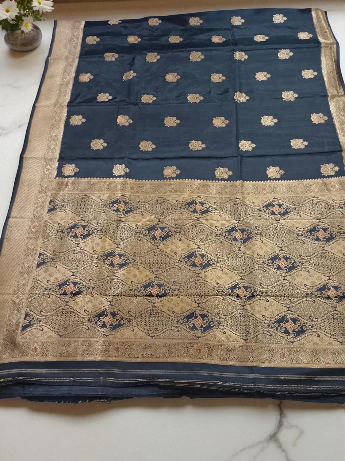 myFashion Tussar Banarasi saree with woven pattern border and pallu
