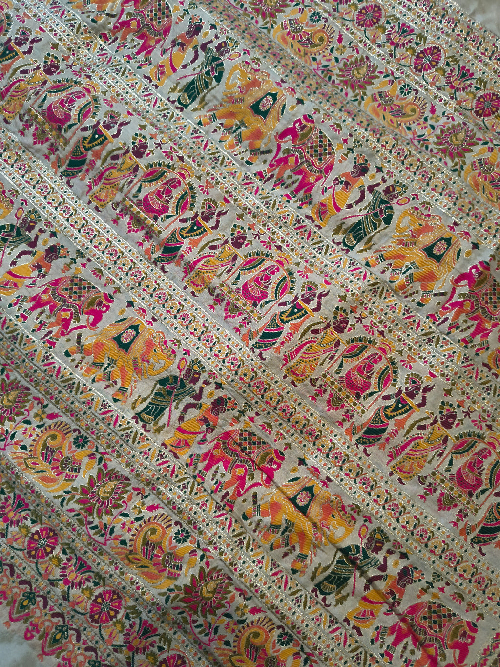 Beige Dola Crepe Pashmina Saree with Peacock & Elephant Motif | Premium Woven Festive Saree | Traditional Ethnic Wear for Women
