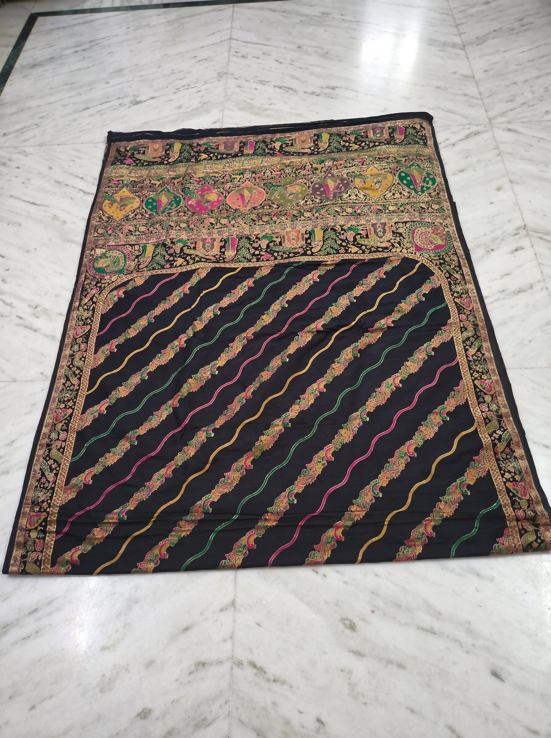 Black Dola crepe Pashmina Weaving Saree with rich Wedding motifs pallu