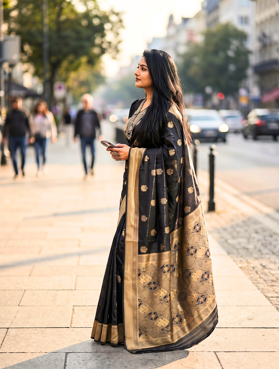 Premium Tussar Banarasi Saree with Traditional Motifs & Woven Border