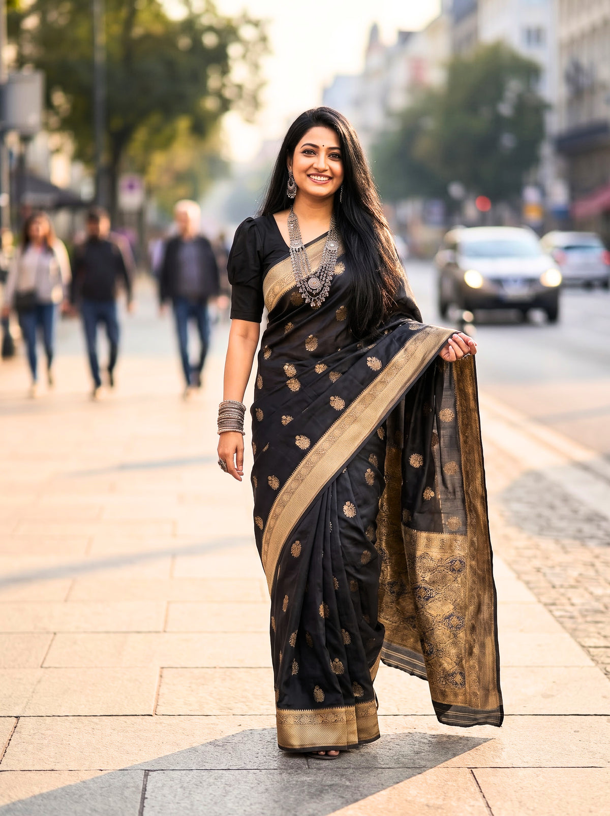 Premium Tussar Banarasi Saree with Traditional Motifs & Woven Border
