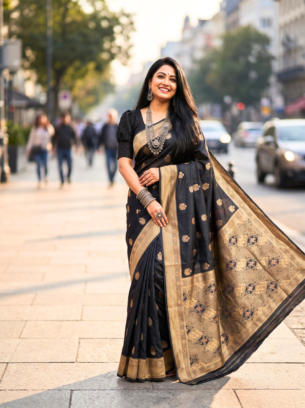 Premium Tussar Banarasi Saree with Traditional Motifs & Woven Border