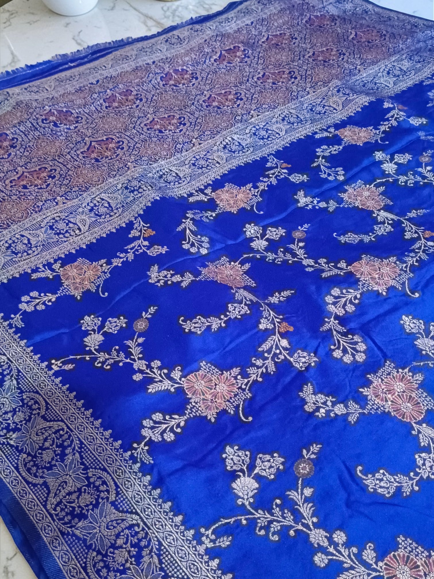 Royal Blue Banarasi Gajji Silk Saree with Meenakari Jaal Weaving | Wedding & Festive Wear | myFashion