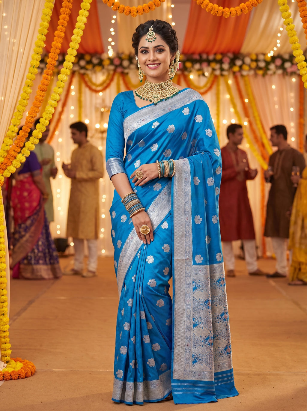 Premium Tussar Banarasi Saree with Traditional Motifs & Woven Border