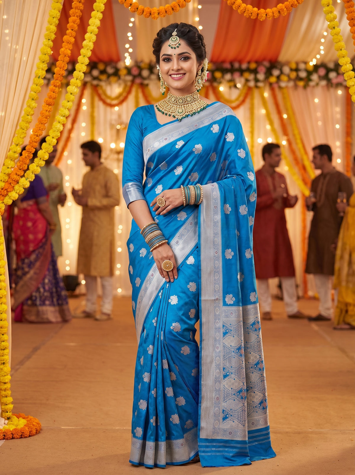 Premium Tussar Banarasi Saree with Traditional Motifs & Woven Border
